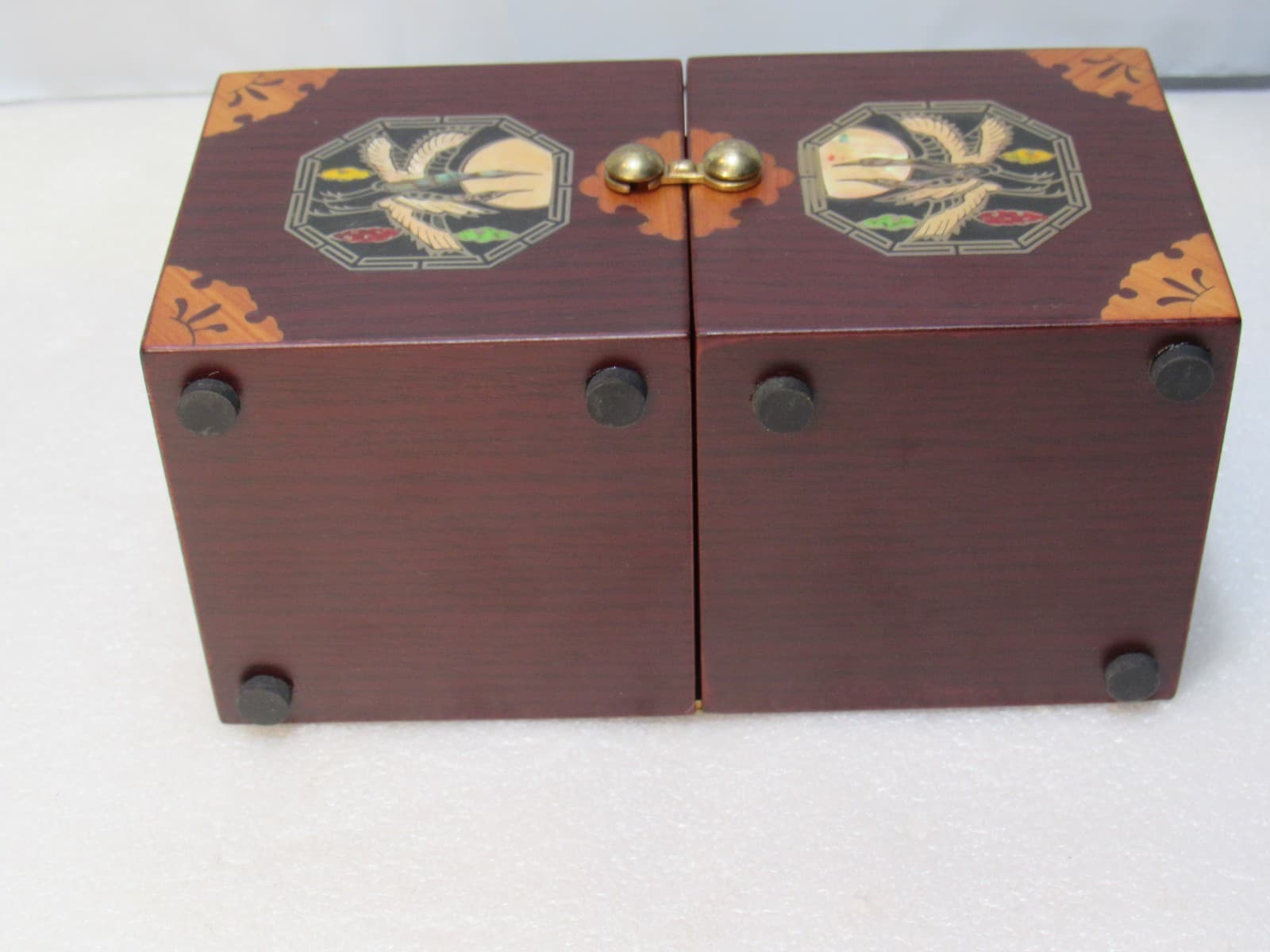 Vtg Asian Traditional Korean Mother of Pearl Inlay Lacquer Wood Jewelry Box W33J - Thumbnail 7