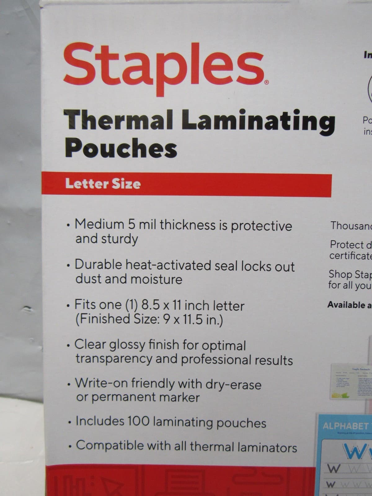 Staples 5 mil Thermal Laminating Pouches Letter Size 100 pack (S19K) - Thumbnail 4
