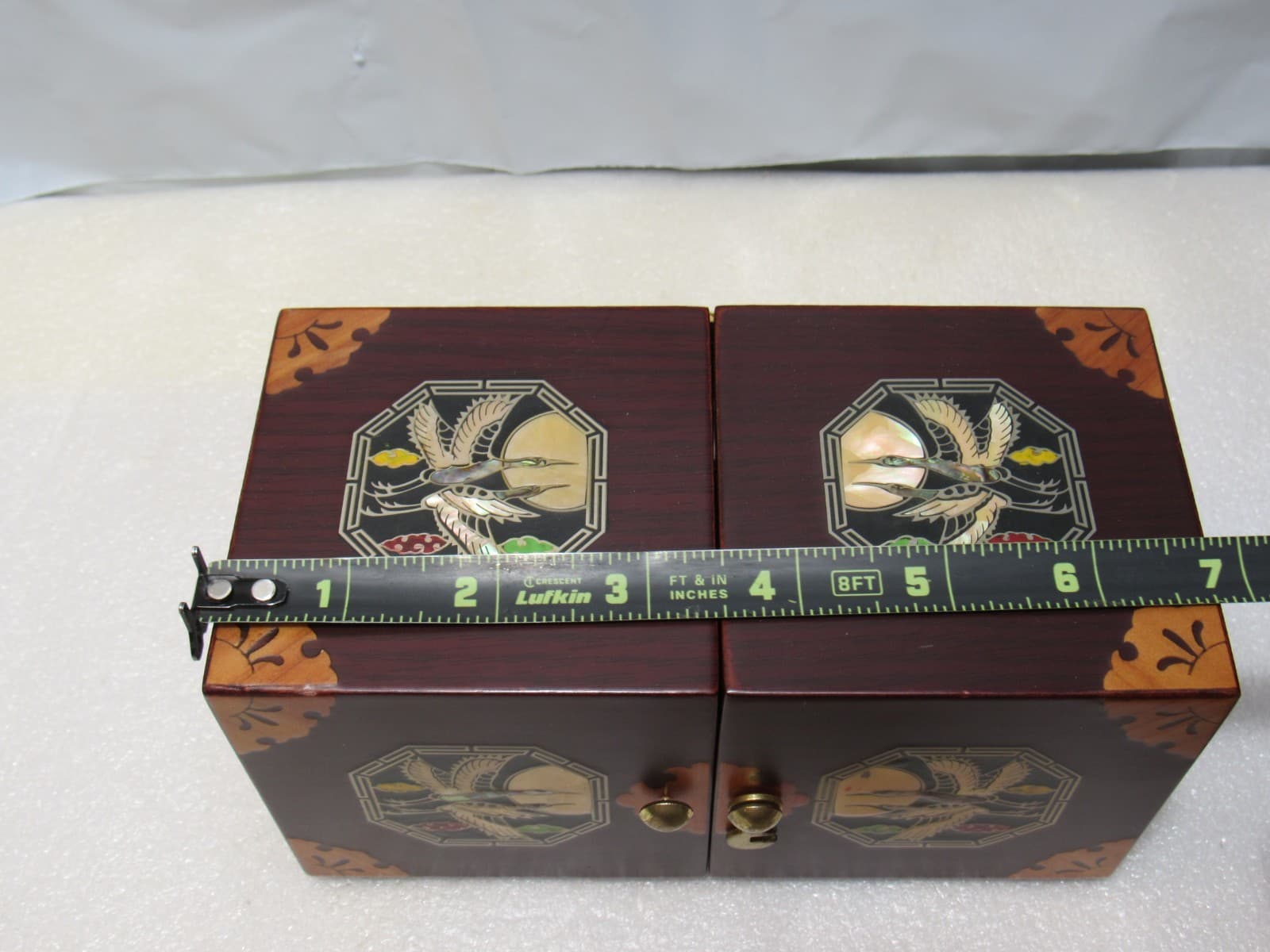 Vtg Asian Traditional Korean Mother of Pearl Inlay Lacquer Wood Jewelry Box W33J - Thumbnail 11