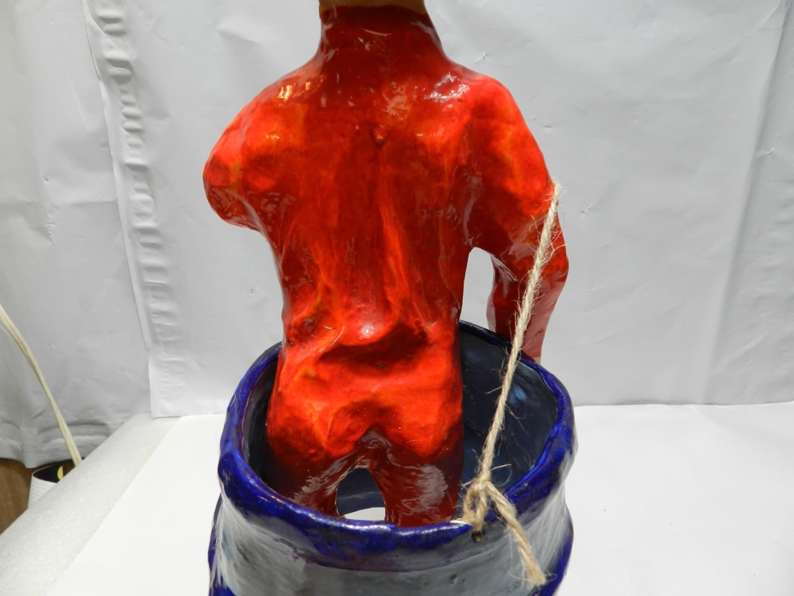 Paper Mache Circus/Rodeo Clown in Barrel Mexico Handmade 13.5" Z71S - Thumbnail 5