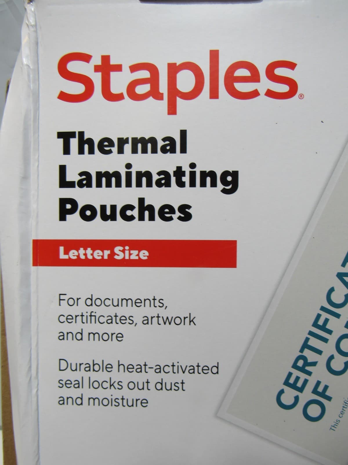 Staples 5 mil Thermal Laminating Pouches Letter Size 100 pack (S19K) - Thumbnail 2