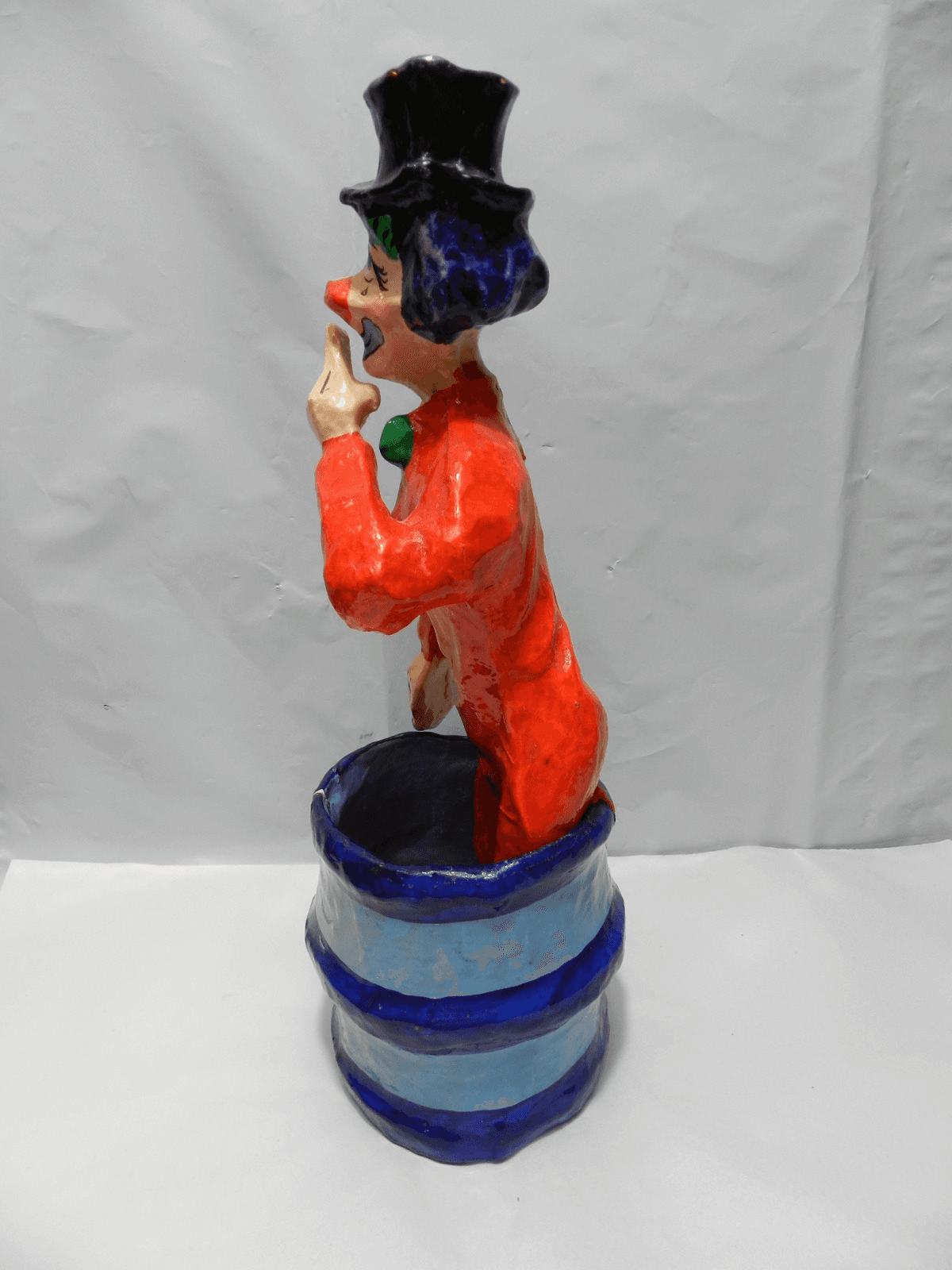 Paper Mache Circus/Rodeo Clown in Barrel Mexico Handmade 13.5" Z71S - Thumbnail 12