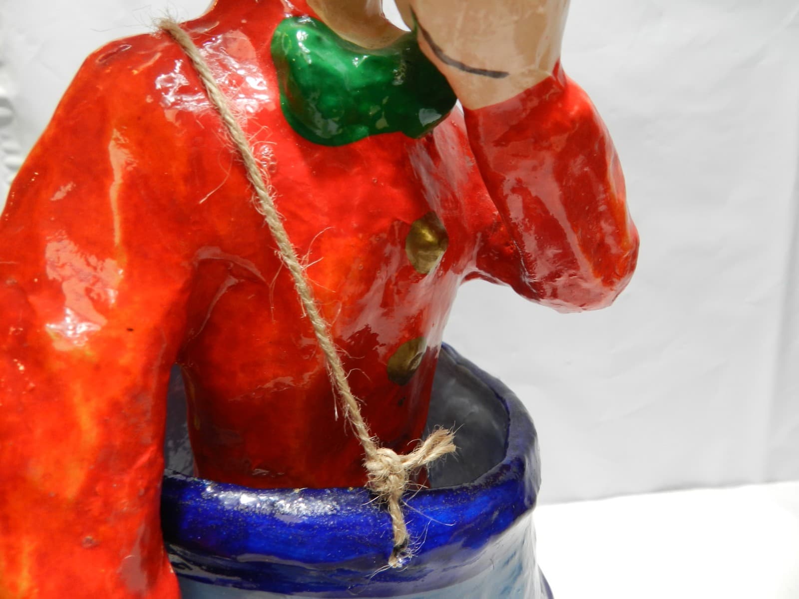 Paper Mache Circus/Rodeo Clown in Barrel Mexico Handmade 13.5" Z71S - Thumbnail 7