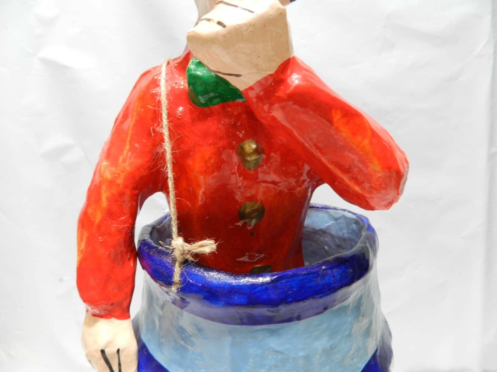Paper Mache Circus/Rodeo Clown in Barrel Mexico Handmade 13.5" Z71S - Thumbnail 9