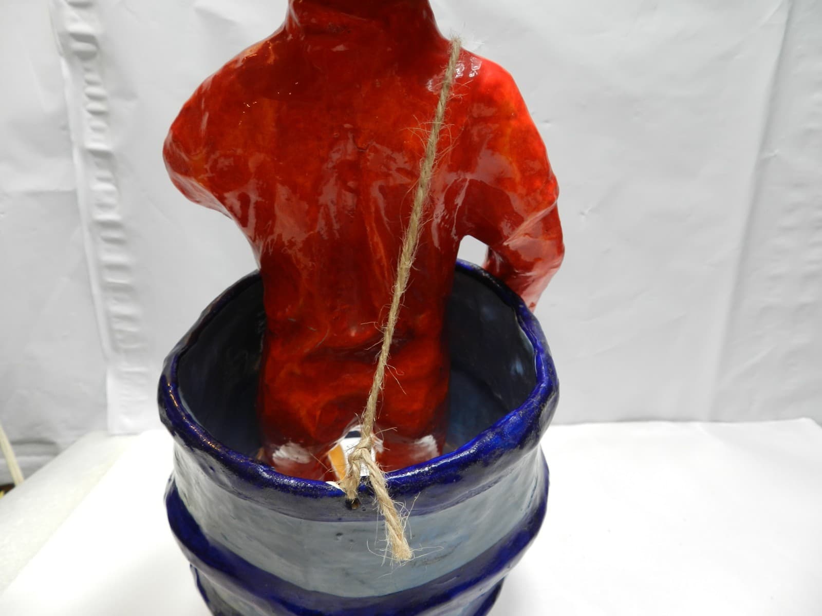 Paper Mache Circus/Rodeo Clown in Barrel Mexico Handmade 13.5" Z71S - Thumbnail 6