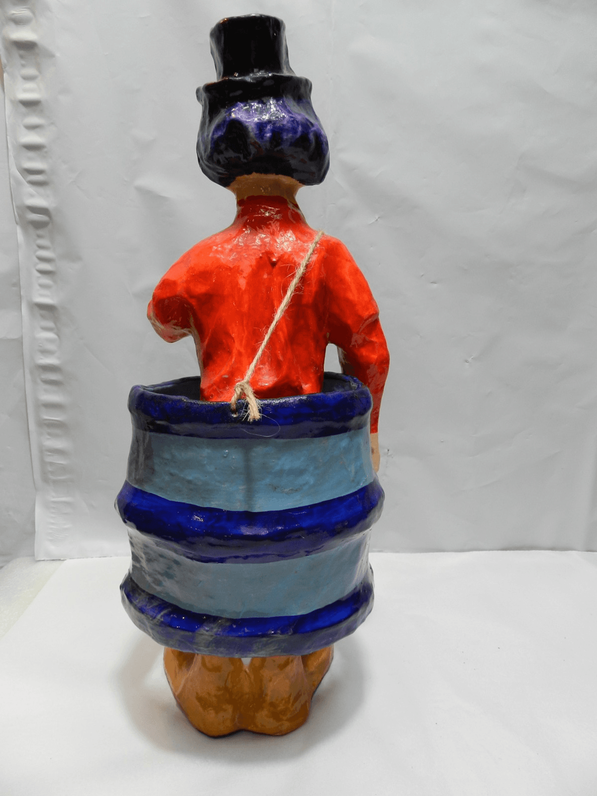 Paper Mache Circus/Rodeo Clown in Barrel Mexico Handmade 13.5" Z71S - Thumbnail 3
