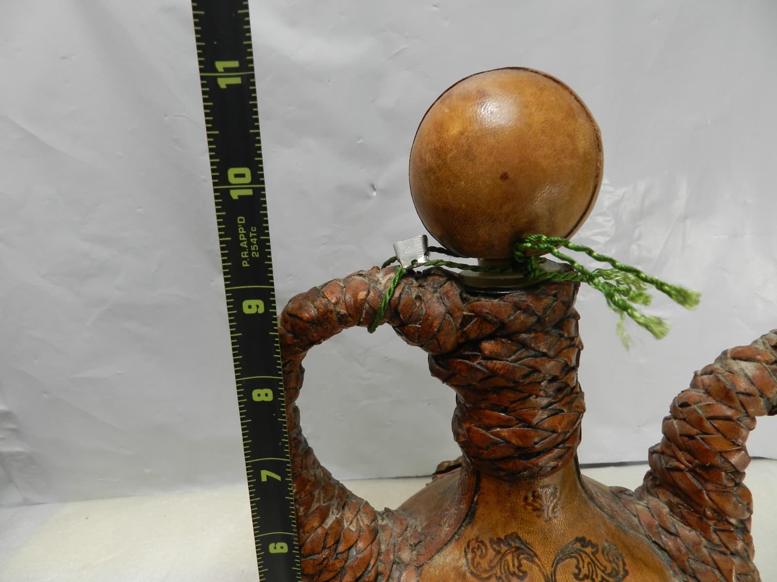 Vintage Italian Leather HandWrapped Decanter Bottle Lion Head Design Empty Y17J - Thumbnail 14