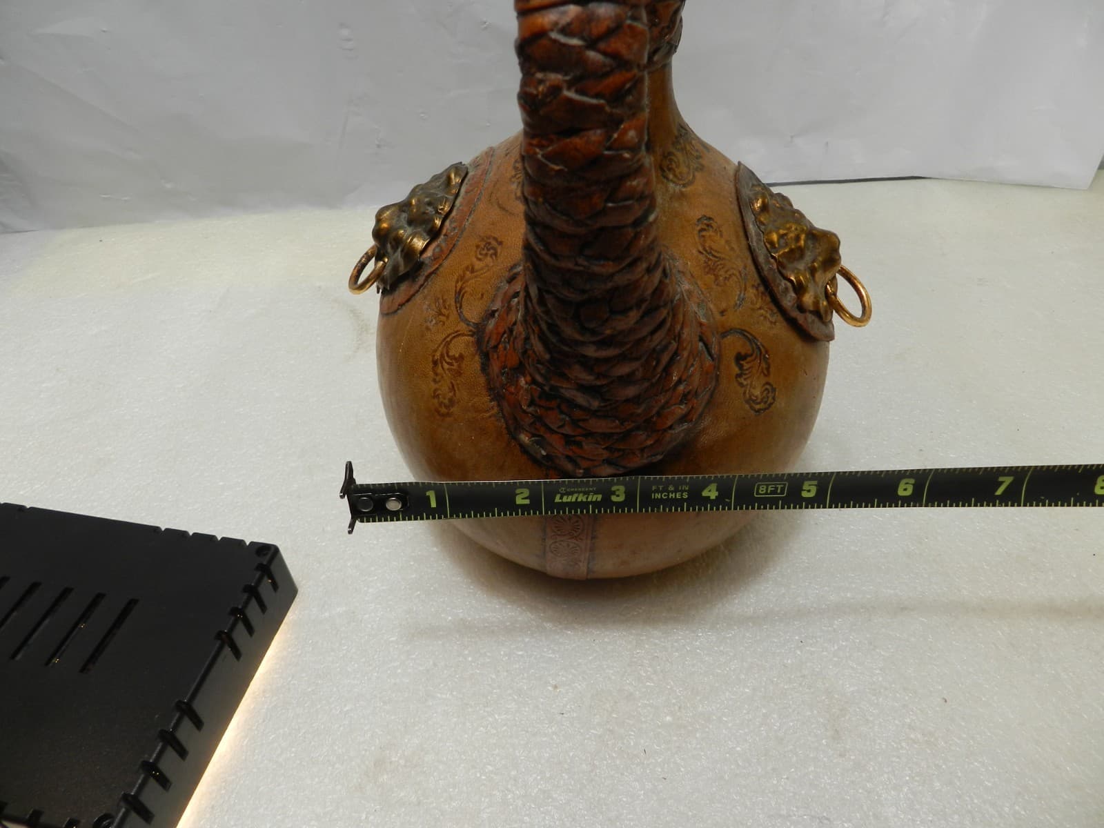 Vintage Italian Leather HandWrapped Decanter Bottle Lion Head Design Empty Y17J - Thumbnail 16