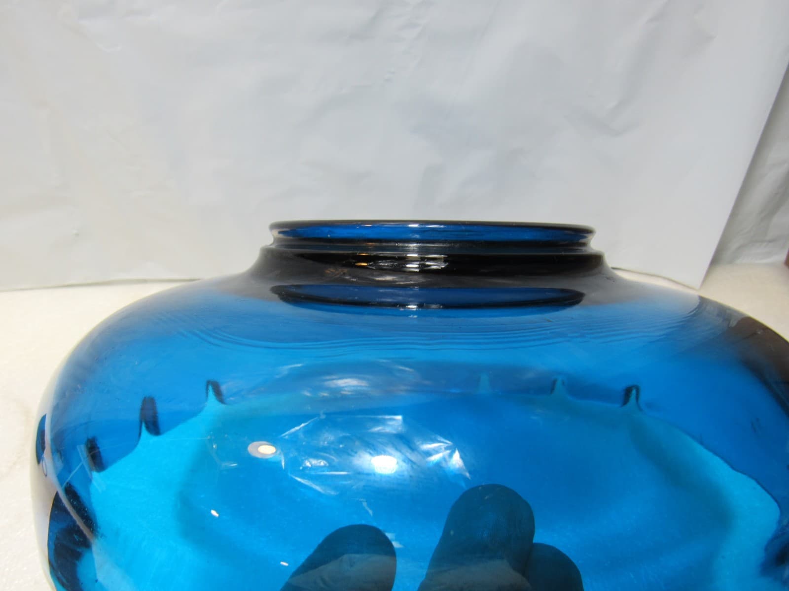 Large 9.5" Vintage MCM Viking Glass Co. Ashtray Bluenique Blue Round (W40J) - Thumbnail 8