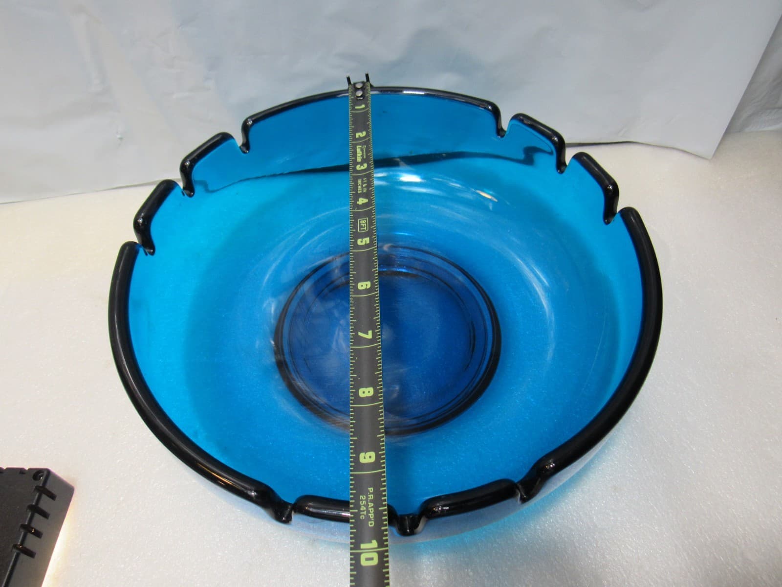 Large 9.5" Vintage MCM Viking Glass Co. Ashtray Bluenique Blue Round (W40J) - Thumbnail 5