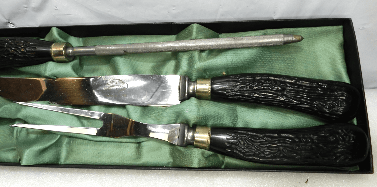 Royal Brand 3 piece Vintage Carving Set Bakelite Handles Sheffield ENGLAND H42J - Thumbnail 4
