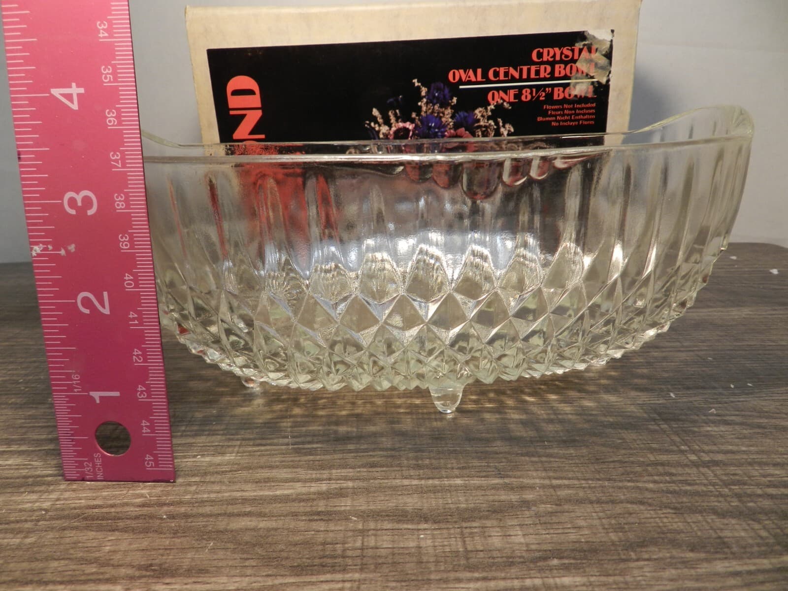 Beautiful Vintage Diamond Point 8 1/2” Oval Crystal Bowl With Box C89J - Thumbnail 4