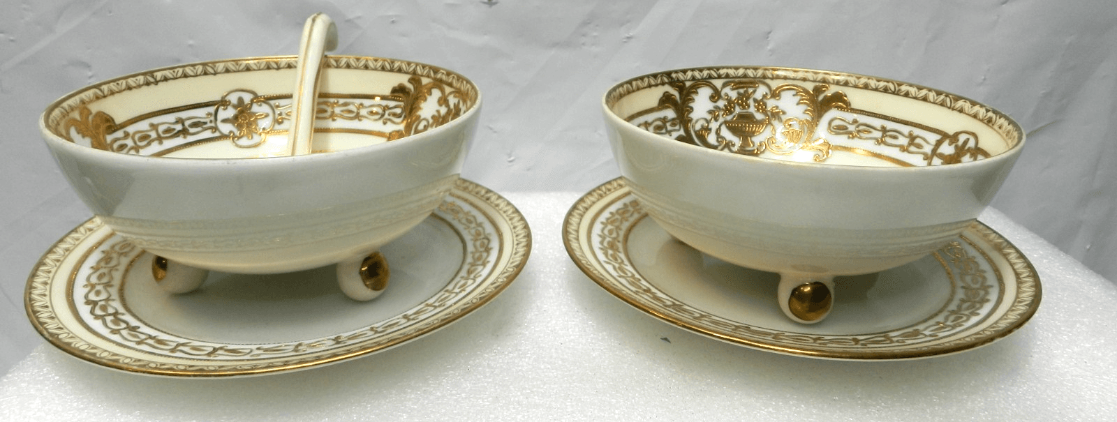 2 Nippon Hand Painted Gold Trim Footed Soup/Condiment Bowls/Plates Spoon (H38J) - Thumbnail 2