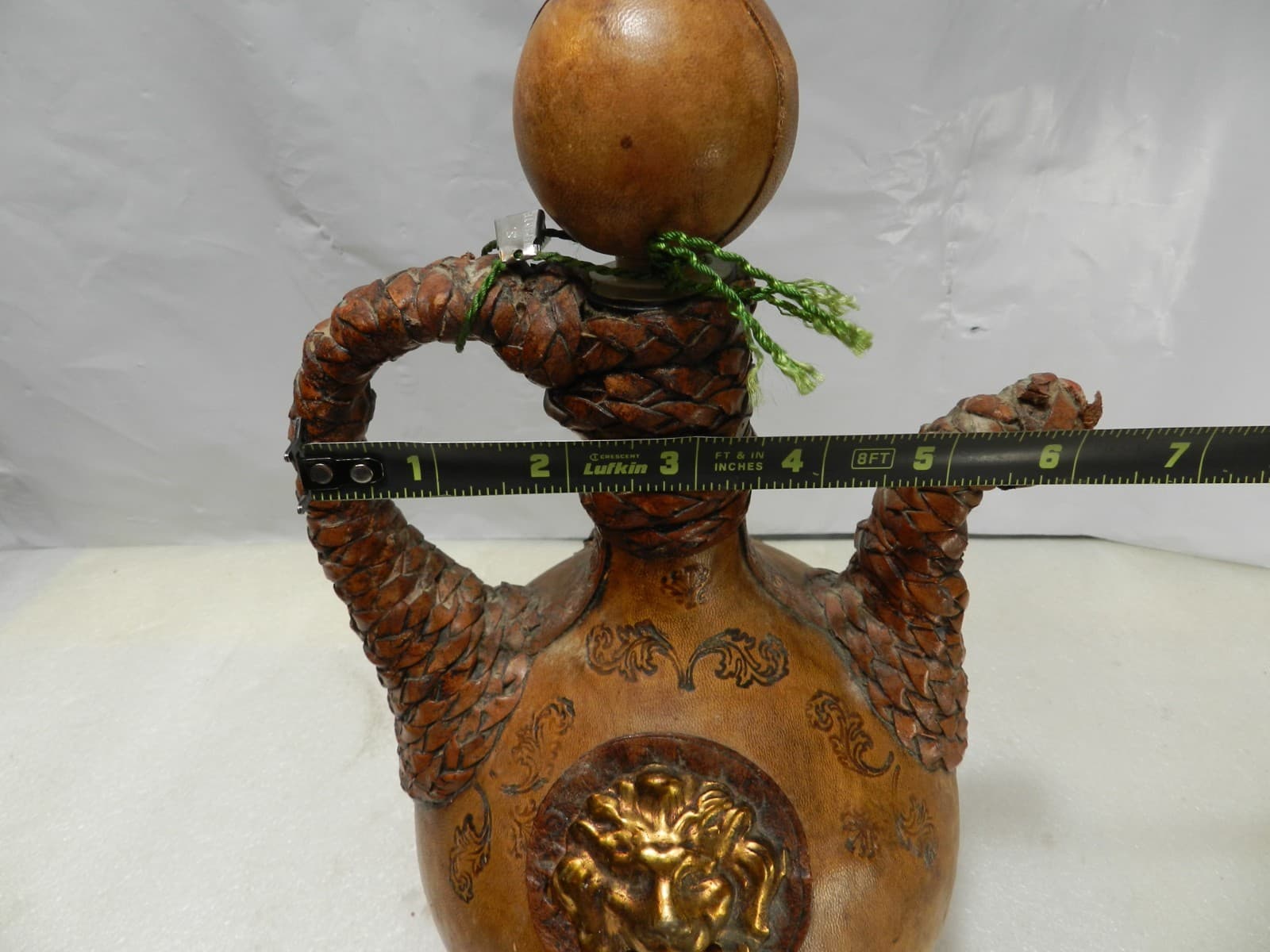 Vintage Italian Leather HandWrapped Decanter Bottle Lion Head Design Empty Y17J - Thumbnail 15
