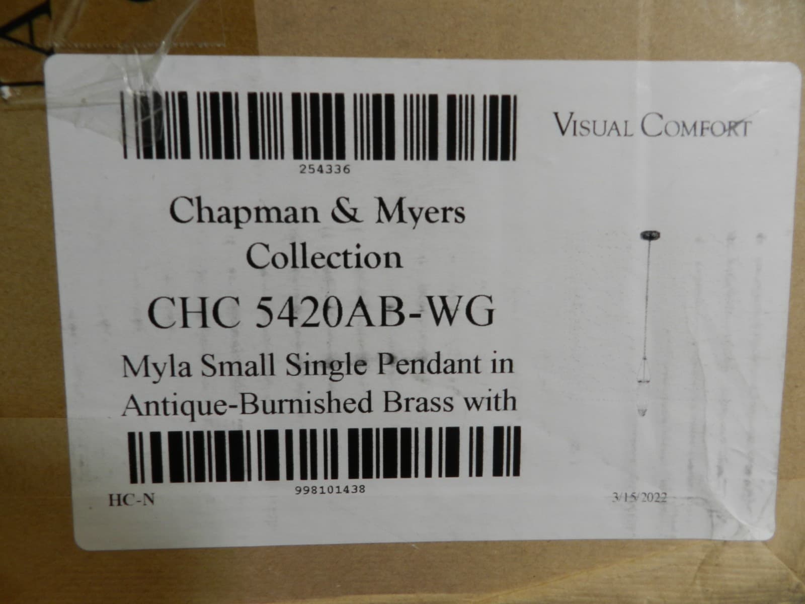 Visual Comfort & Co. CHC5420ABWG Chapman & Myers, Myla Small Single Pendant Y21K - Thumbnail 4