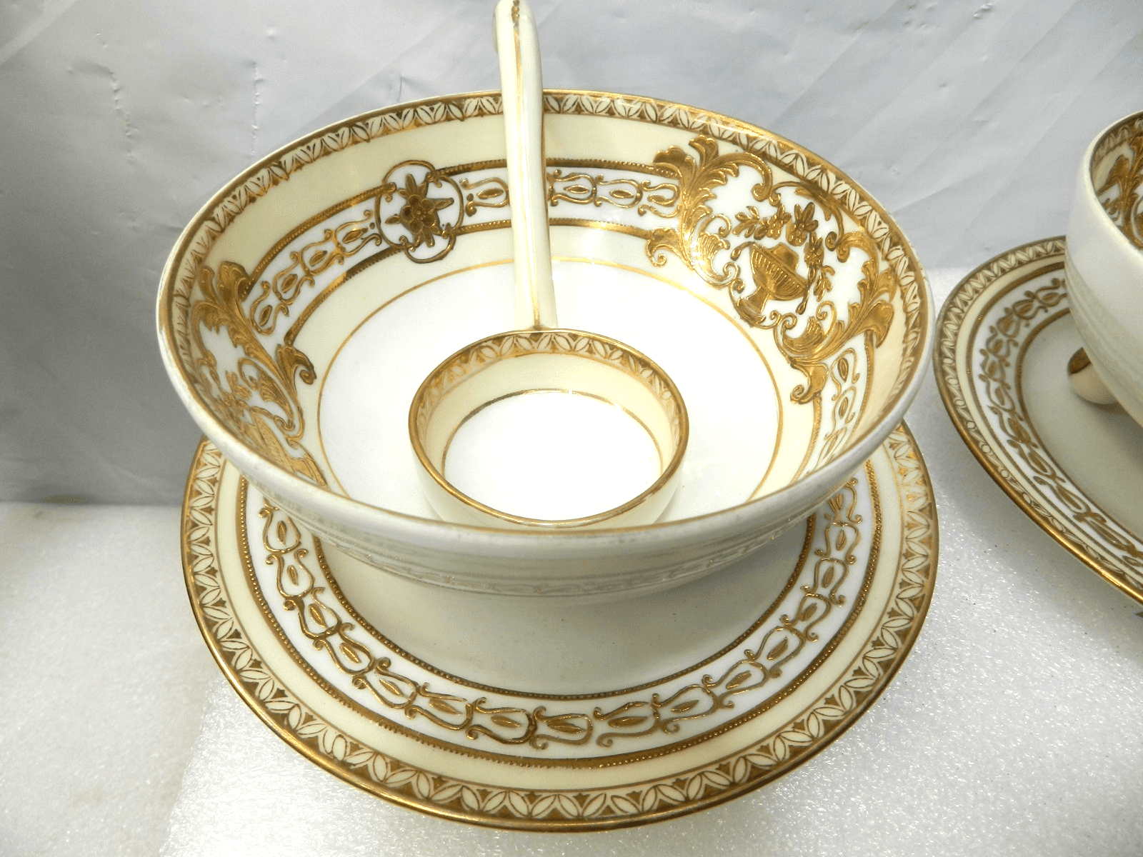 2 Nippon Hand Painted Gold Trim Footed Soup/Condiment Bowls/Plates Spoon (H38J) - Thumbnail 3