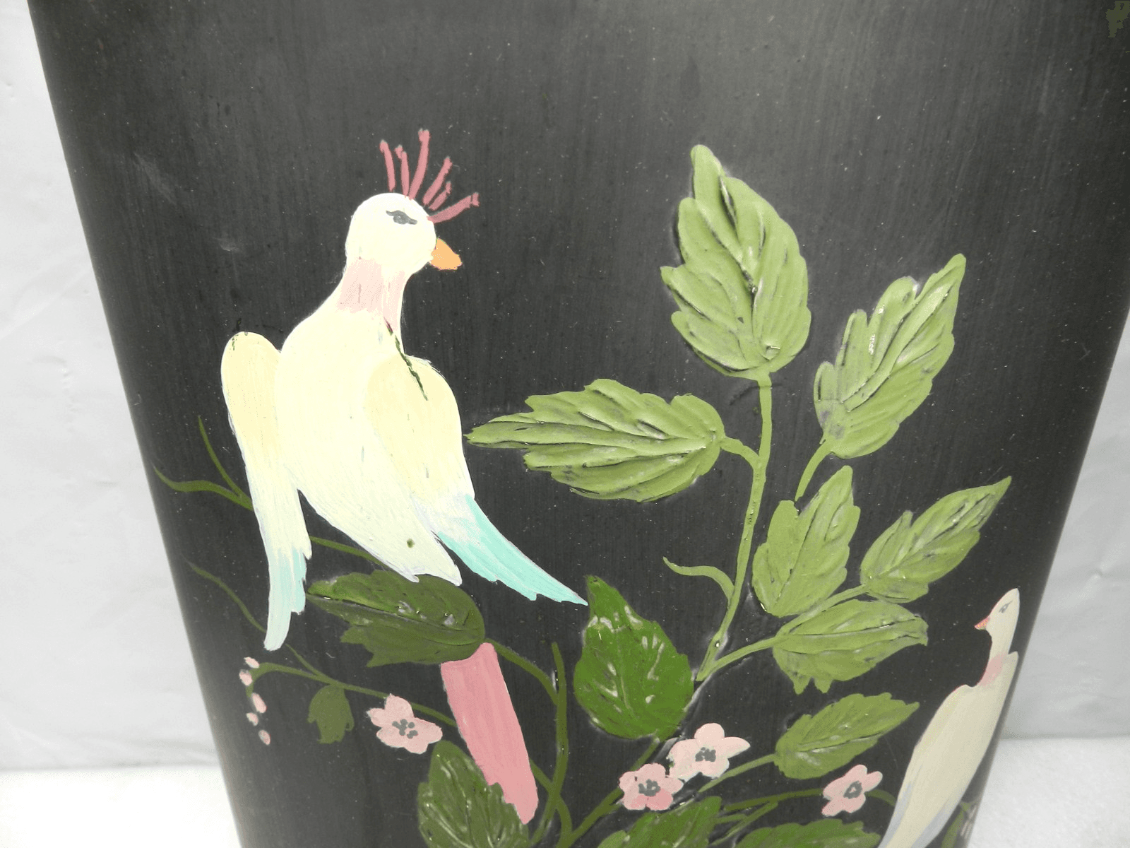 Vintage Ransburg Trashcan Wastebasket Metal Hand Painted Footed (H39J) - Thumbnail 2