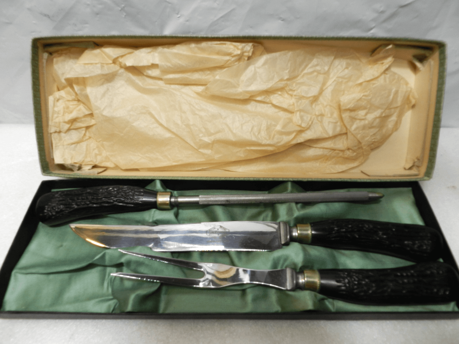 Royal Brand 3 piece Vintage Carving Set Bakelite Handles Sheffield ENGLAND H42J - Thumbnail 2
