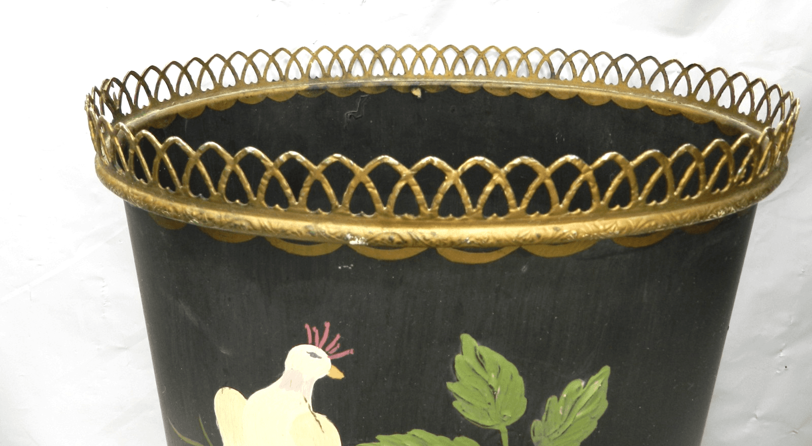 Vintage Ransburg Trashcan Wastebasket Metal Hand Painted Footed (H39J) - Thumbnail 4
