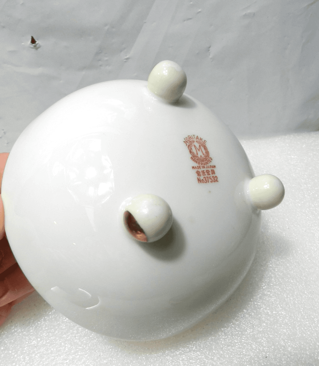 2 Nippon Hand Painted Gold Trim Footed Soup/Condiment Bowls/Plates Spoon (H38J) - Thumbnail 12