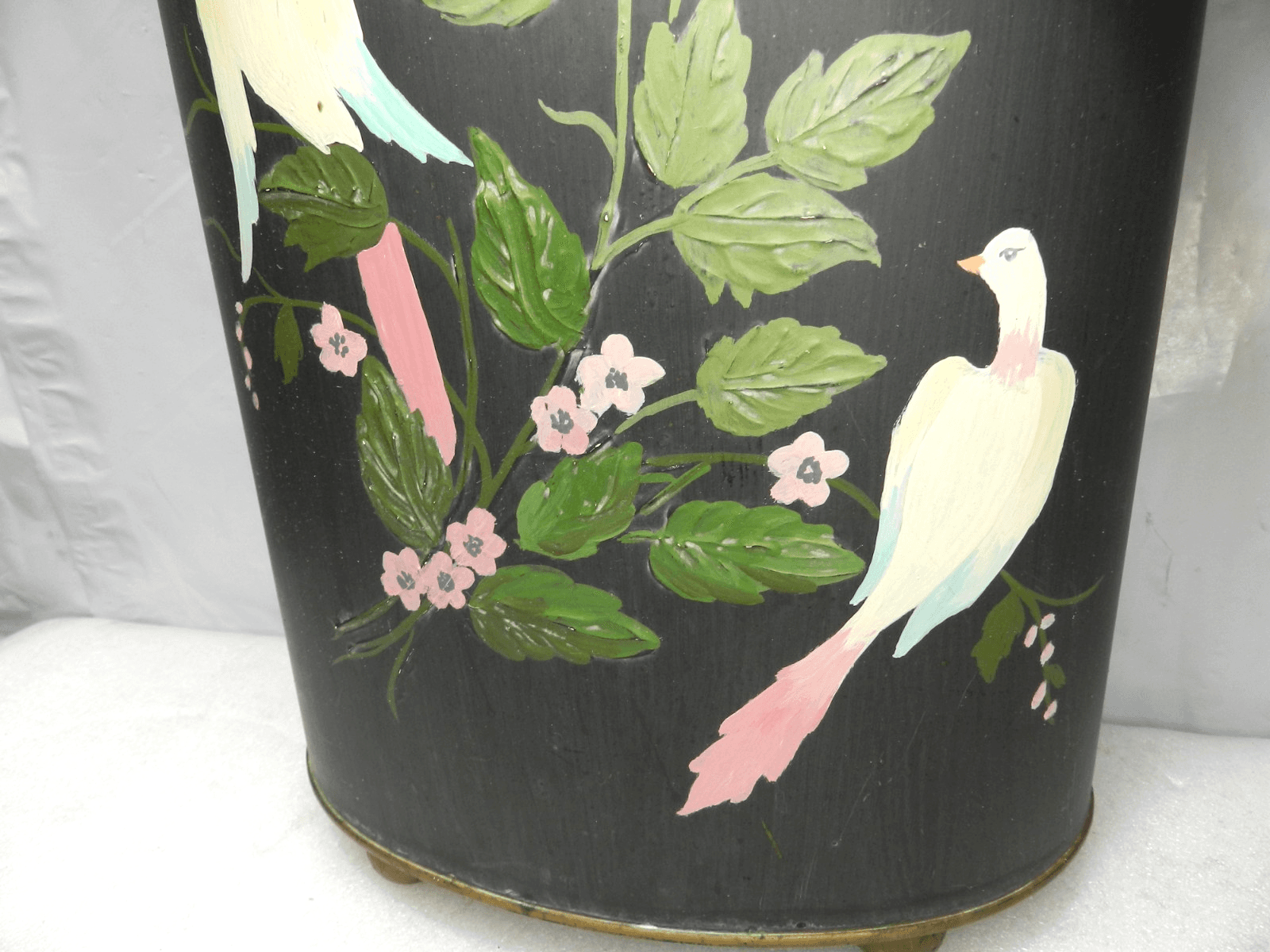 Vintage Ransburg Trashcan Wastebasket Metal Hand Painted Footed (H39J) - Thumbnail 3
