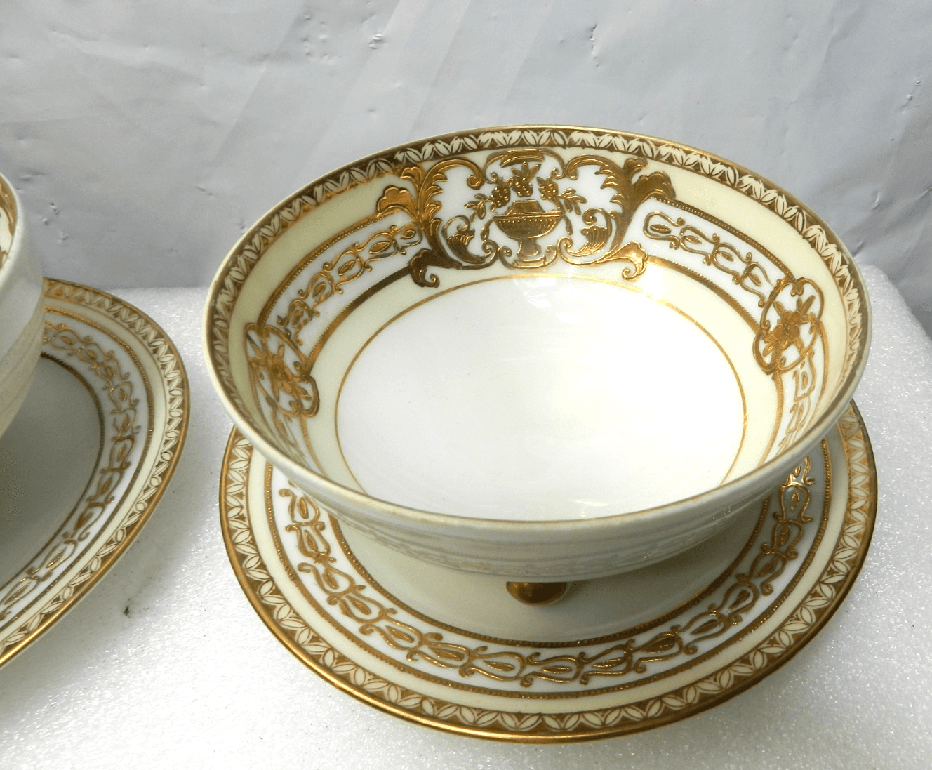 2 Nippon Hand Painted Gold Trim Footed Soup/Condiment Bowls/Plates Spoon (H38J) - Thumbnail 4