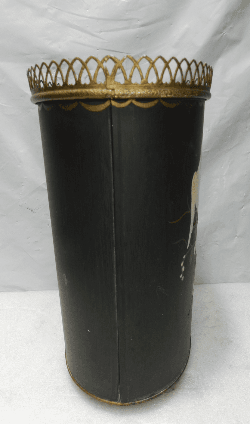 Vintage Ransburg Trashcan Wastebasket Metal Hand Painted Footed (H39J) - Thumbnail 5