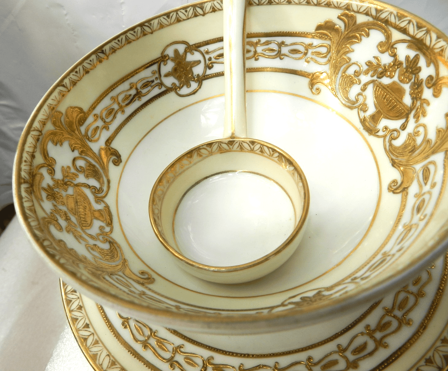 2 Nippon Hand Painted Gold Trim Footed Soup/Condiment Bowls/Plates Spoon (H38J) - Thumbnail 5