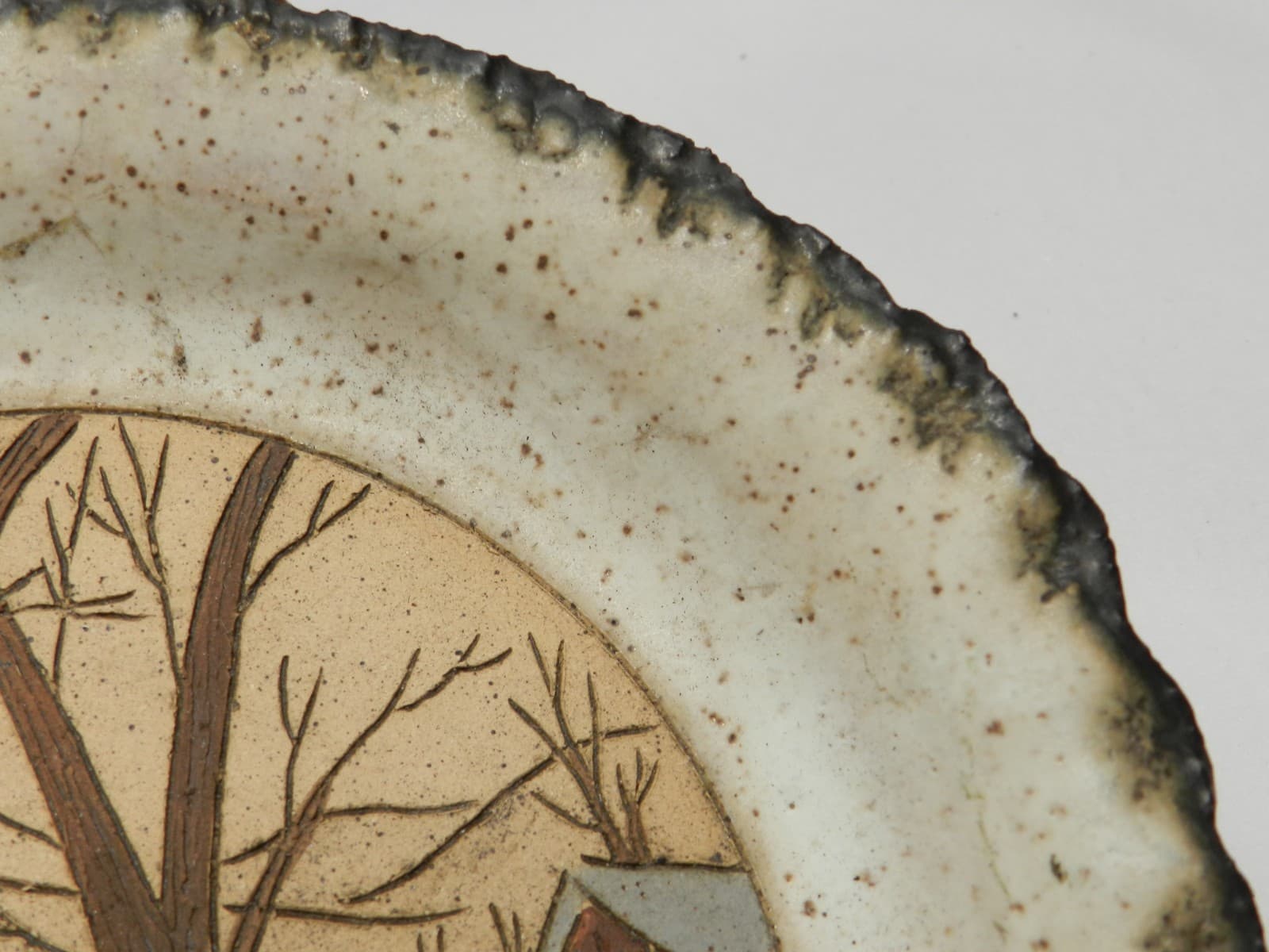 Vintage Pottery Round Plate Country Scene by Barbara Bates Nashville TN Z75S - Thumbnail 4
