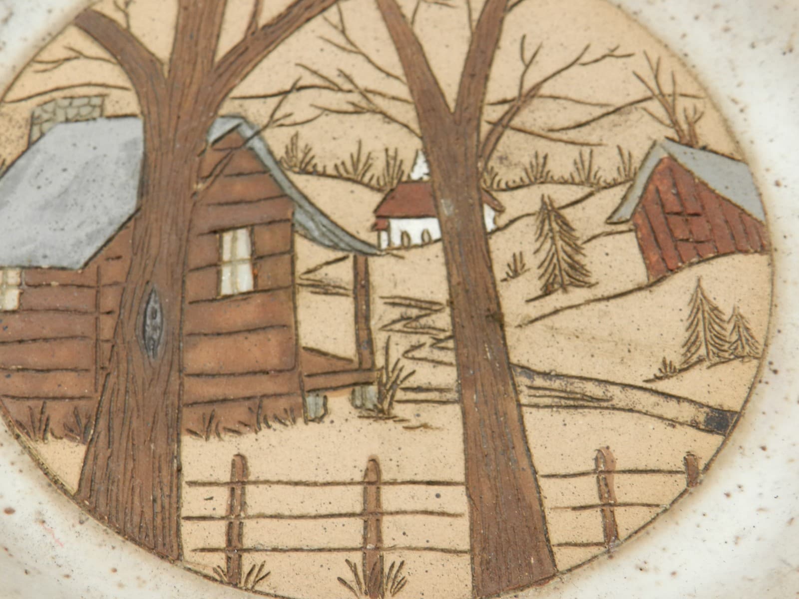 Vintage Pottery Round Plate Country Scene by Barbara Bates Nashville TN Z75S - Thumbnail 5