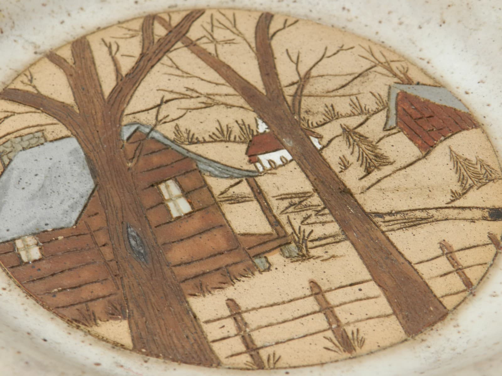 Vintage Pottery Round Plate Country Scene by Barbara Bates Nashville TN Z75S - Thumbnail 9