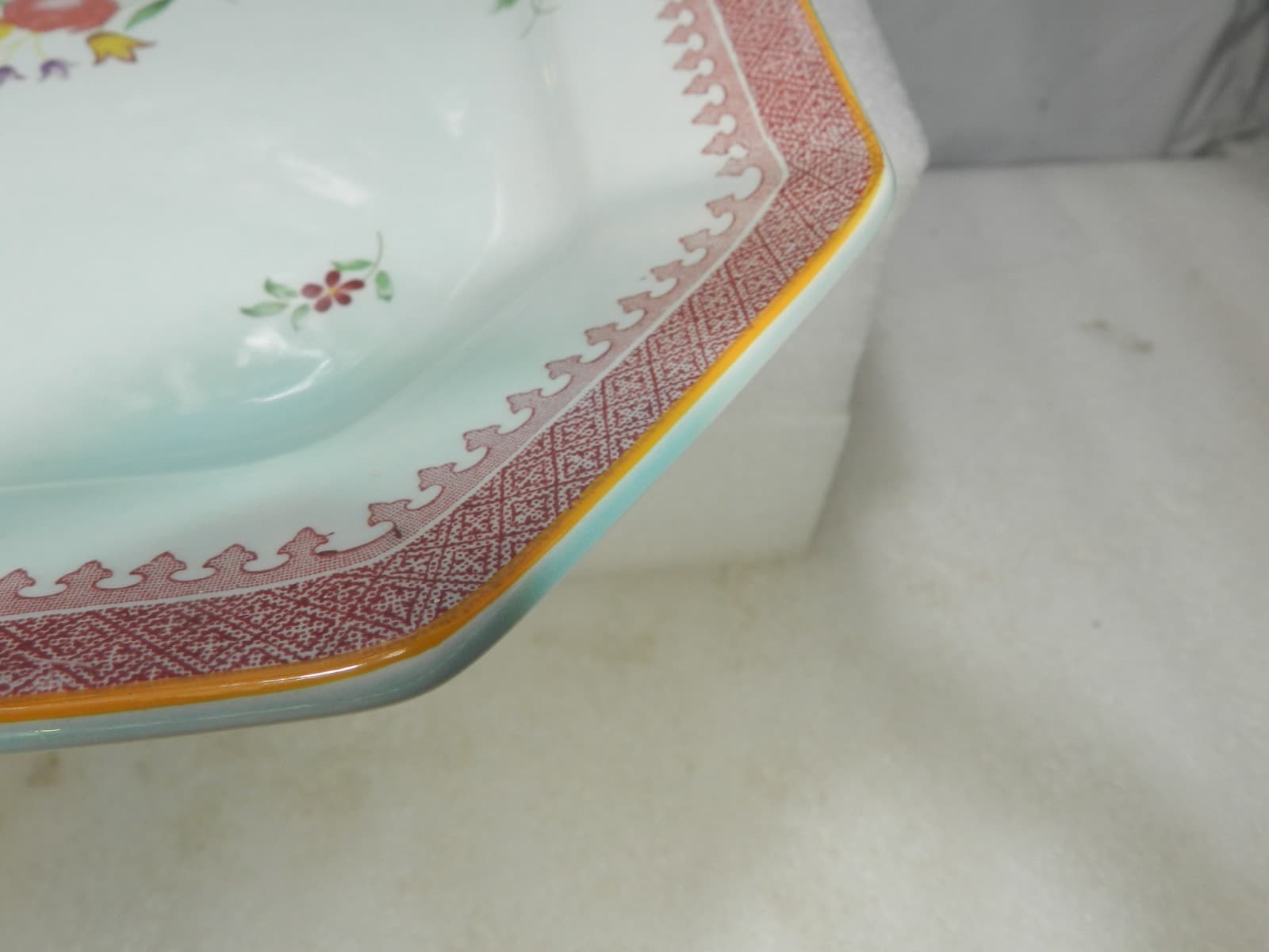 VTG Adams Calyx Ware Octagonal Serving Platter Lowestoft Pattern Floral H44J - Thumbnail 9