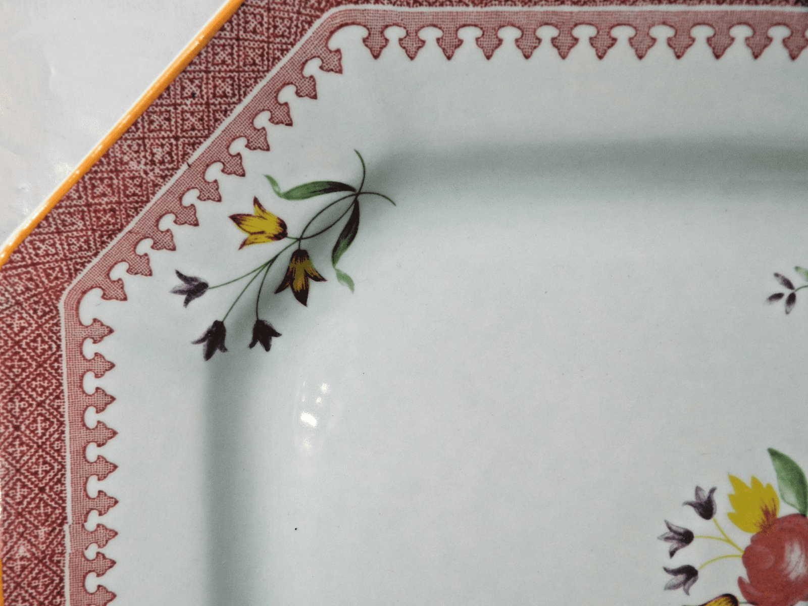 VTG Adams Calyx Ware Octagonal Serving Platter Lowestoft Pattern Floral H44J - Thumbnail 4