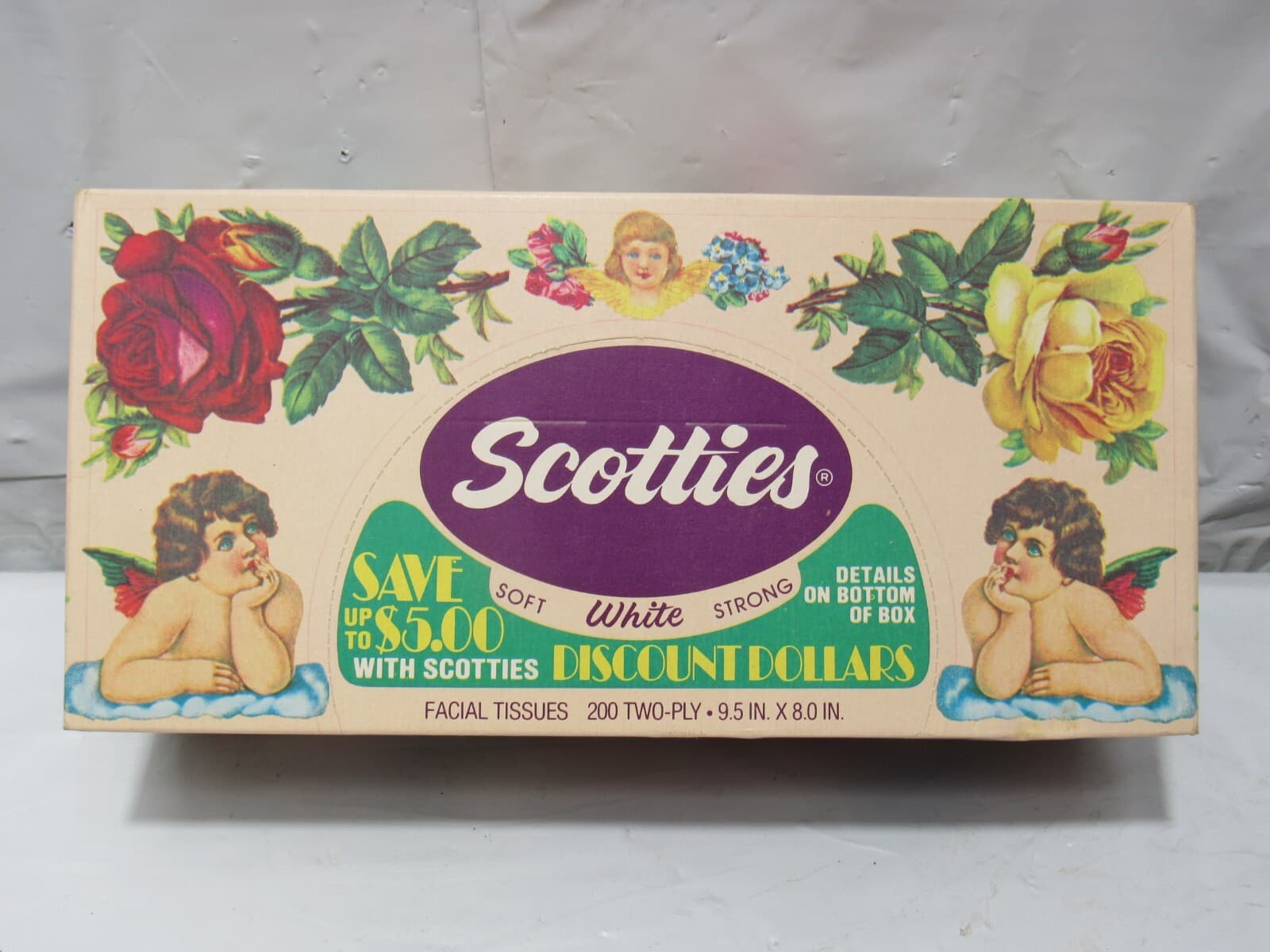 Vintage 1980s UnOpened Scotties Tissue Box Cherubs, Birds & Flowers (R22J)