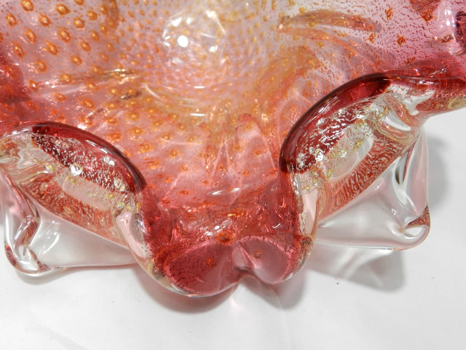 VTG 7" Murano Hand Blown Glass Italian Ashtray Candy Dish Pink Gold Fleck Z80S - Thumbnail 12