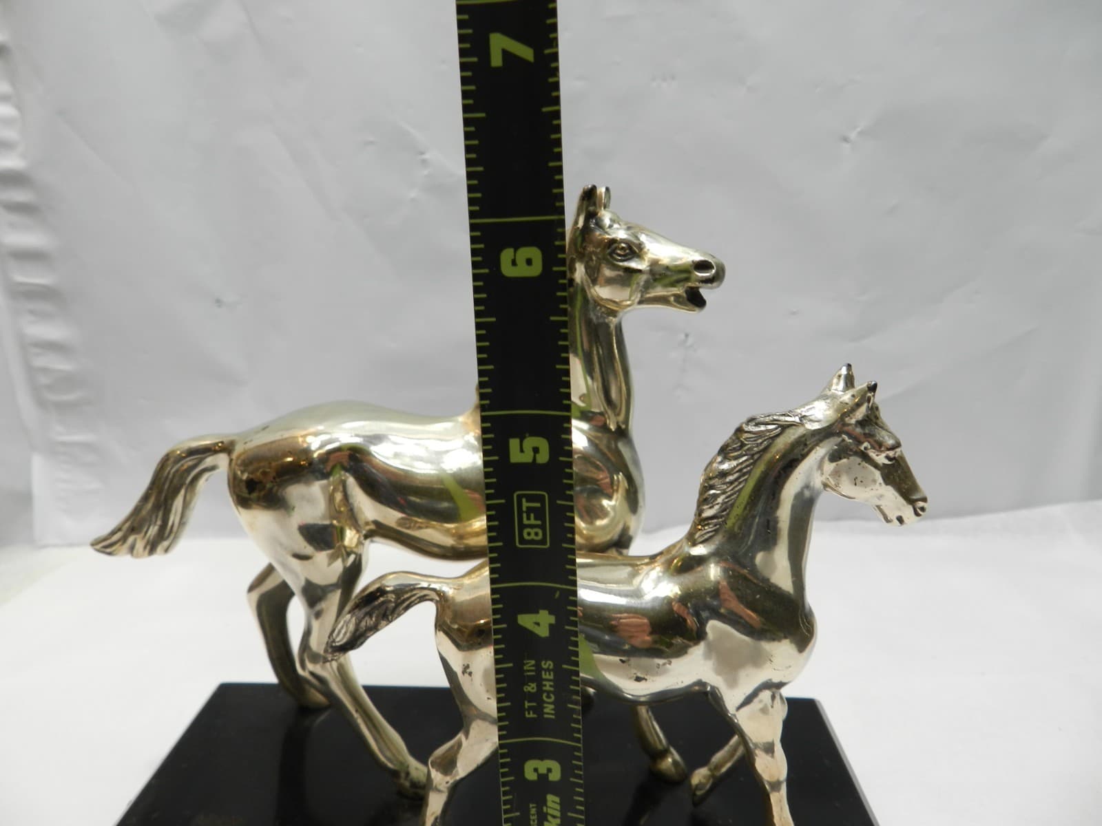 Vintage Silver Horse (Mare & Foal) Statue Black Base 6" Tall (Z86S) - Thumbnail 11