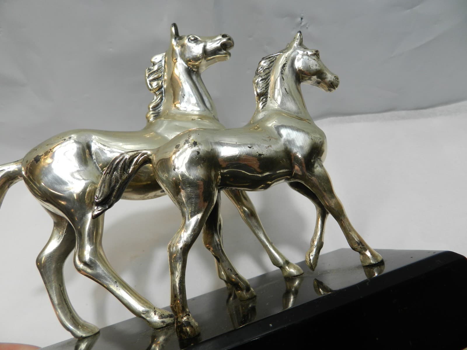 Vintage Silver Horse (Mare & Foal) Statue Black Base 6" Tall (Z86S) - Thumbnail 12