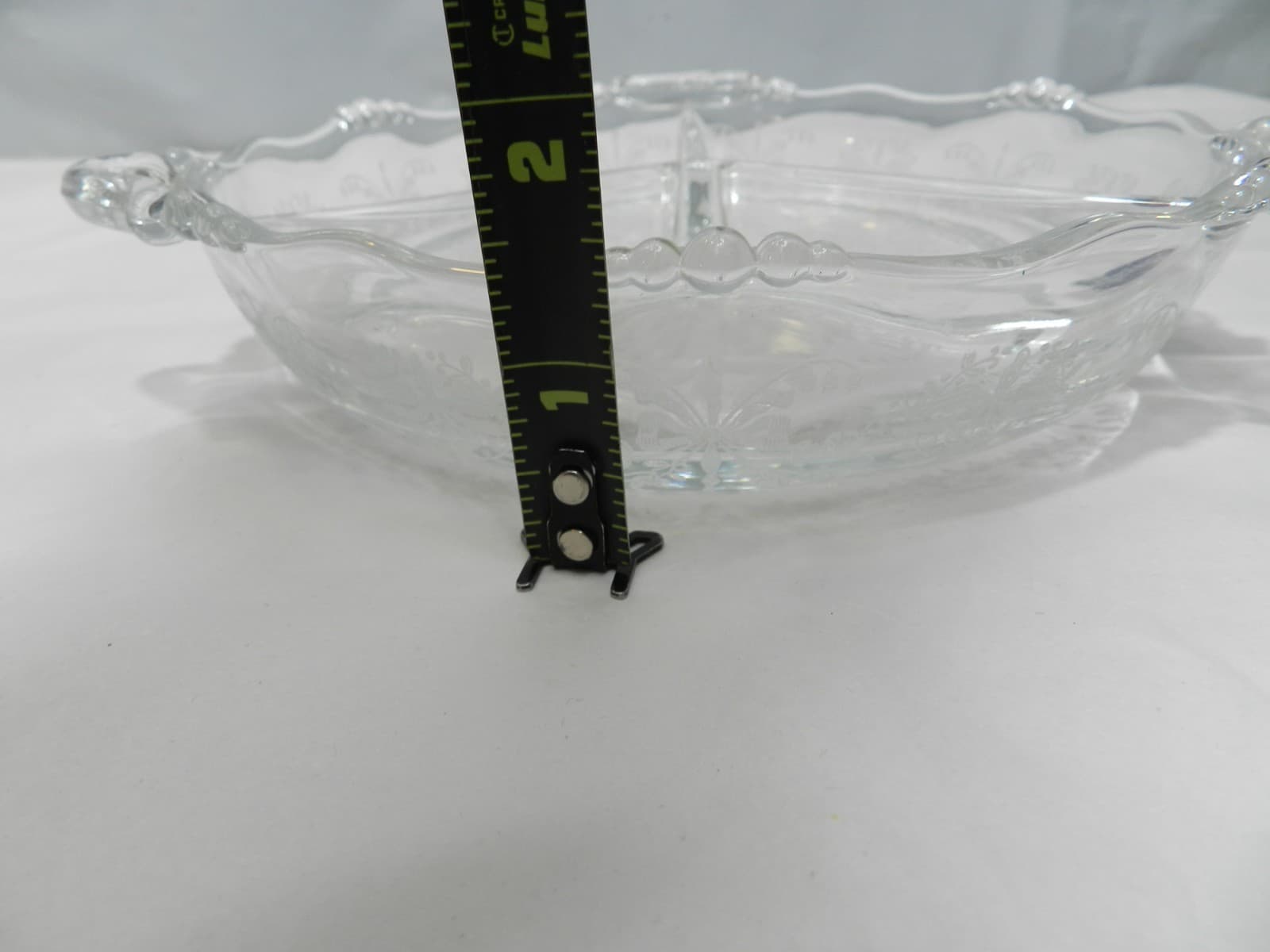 Vintage Blown Glass 8" Round 3 Part Relish Etched Heisey Rose by Heisey Z77S - Thumbnail 8