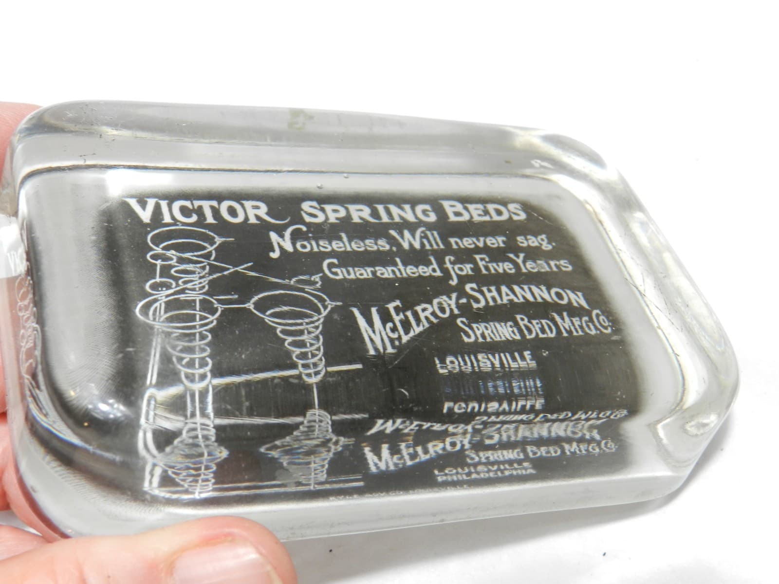 Vintage Glass Paper Weight Victor Spring Beds McElroy-Shannon Louisville KY Z83S - Thumbnail 7