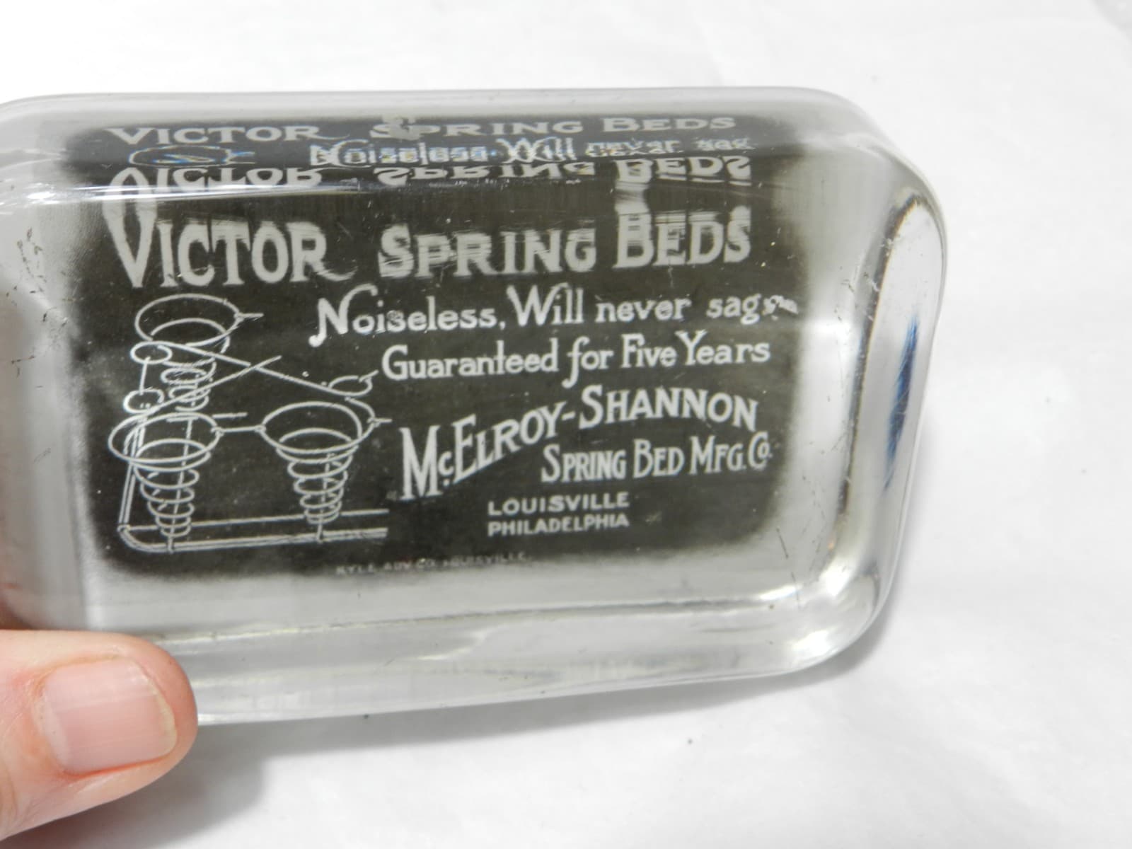 Vintage Glass Paper Weight Victor Spring Beds McElroy-Shannon Louisville KY Z83S - Thumbnail 8