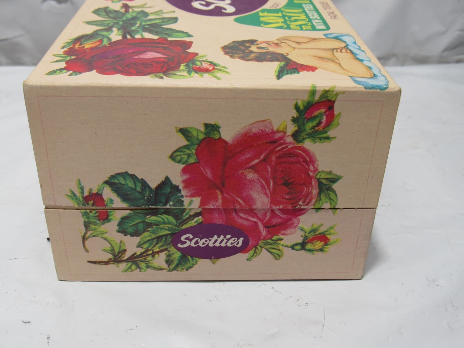 Vintage 1980s UnOpened Scotties Tissue Box Cherubs, Birds & Flowers (R22J) - Thumbnail 5