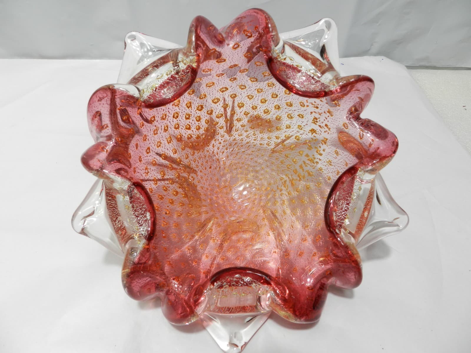 VTG 7" Murano Hand Blown Glass Italian Ashtray Candy Dish Pink Gold Fleck Z80S - Thumbnail 7