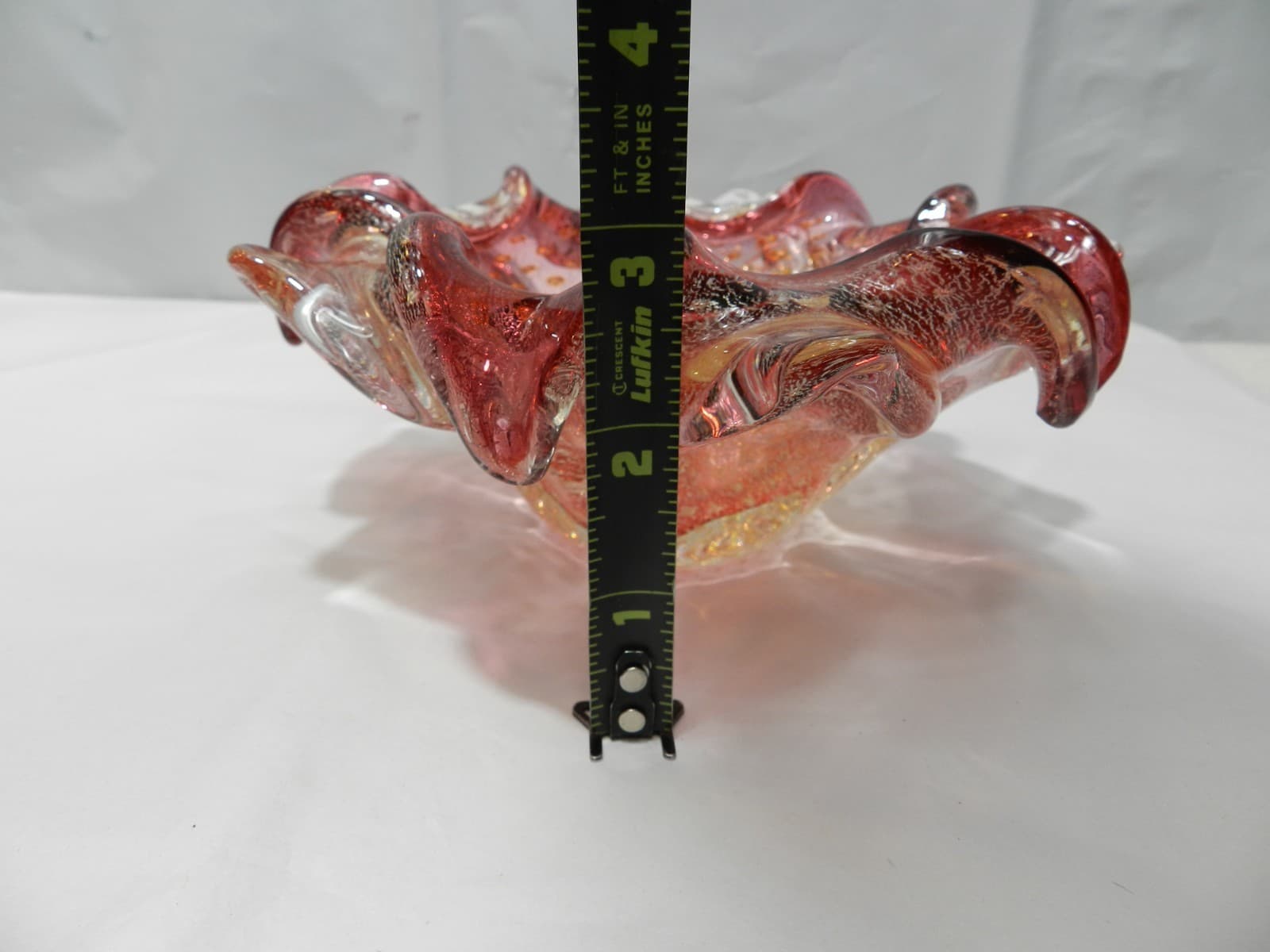 VTG 7" Murano Hand Blown Glass Italian Ashtray Candy Dish Pink Gold Fleck Z80S - Thumbnail 9