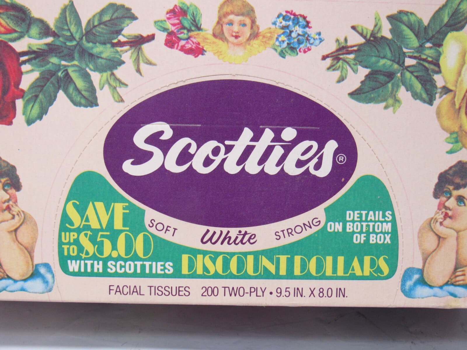 Vintage 1980s UnOpened Scotties Tissue Box Cherubs, Birds & Flowers (R22J) - Thumbnail 9