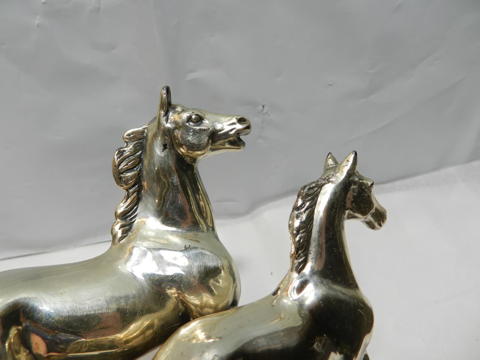 Vintage Silver Horse (Mare & Foal) Statue Black Base 6" Tall (Z86S) - Thumbnail 14