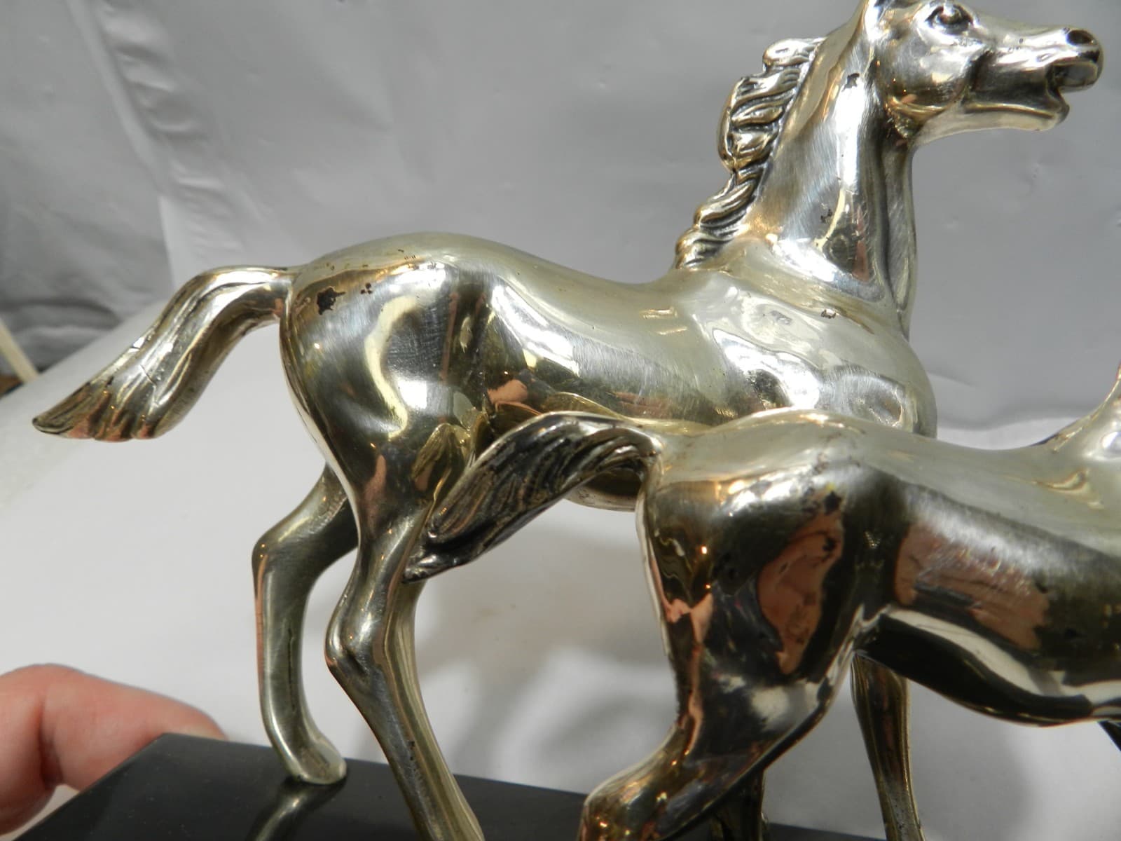 Vintage Silver Horse (Mare & Foal) Statue Black Base 6" Tall (Z86S) - Thumbnail 13