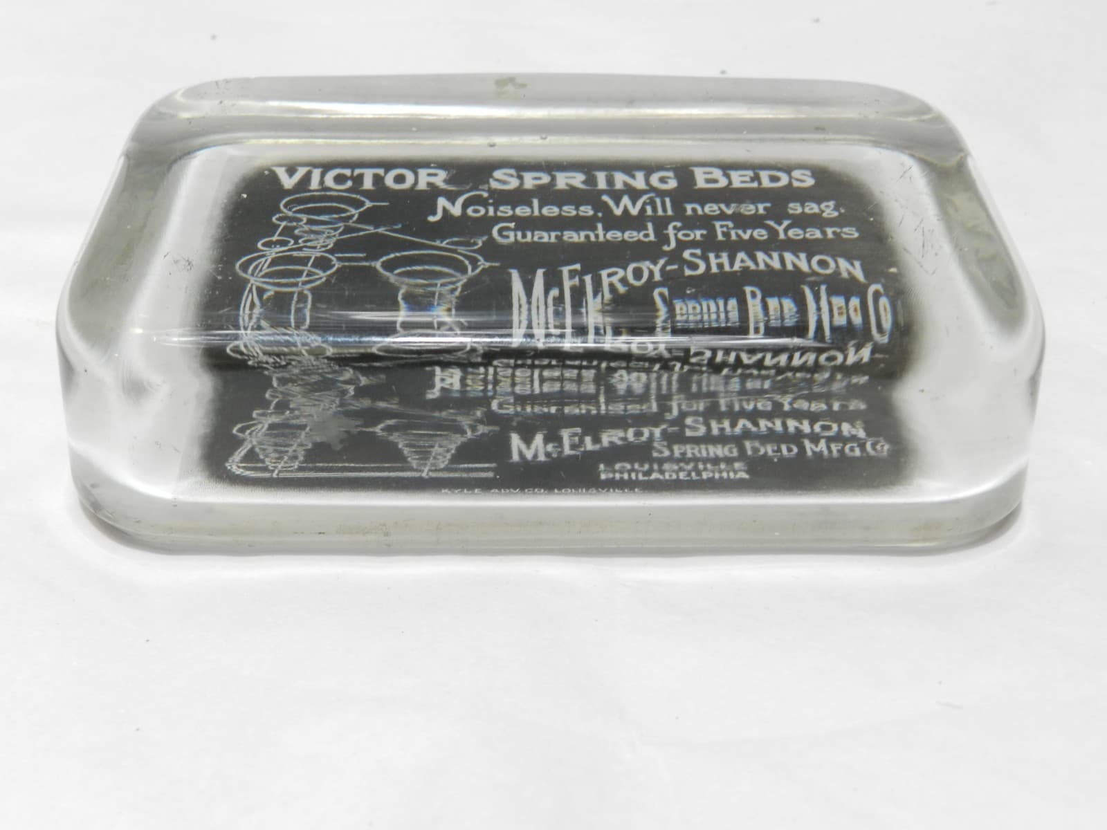 Vintage Glass Paper Weight Victor Spring Beds McElroy-Shannon Louisville KY Z83S - Thumbnail 2