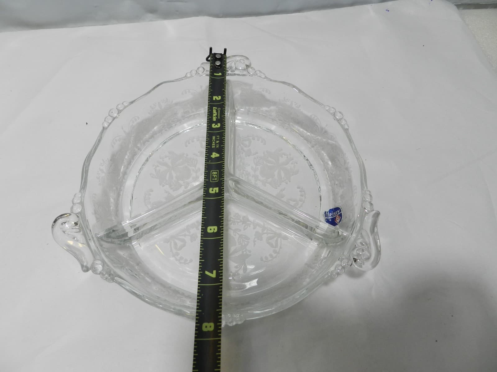 Vintage Blown Glass 8" Round 3 Part Relish Etched Heisey Rose by Heisey Z77S - Thumbnail 7