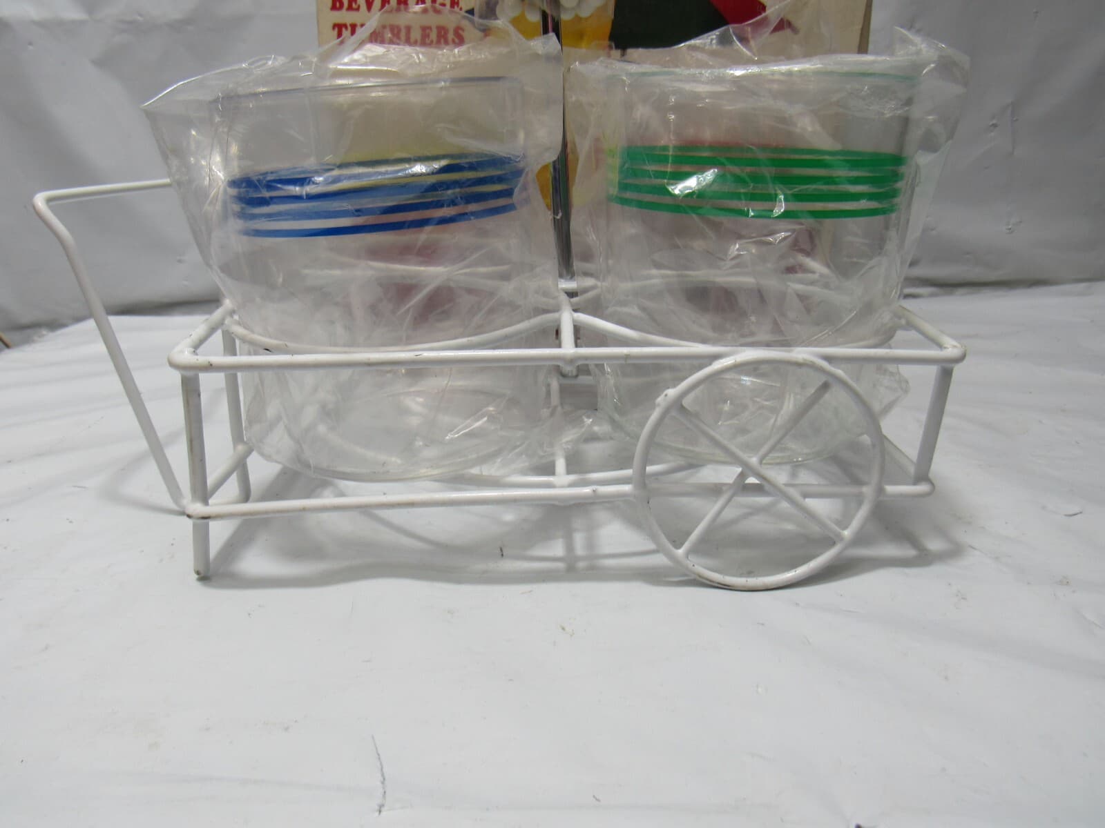 Vintage Umbrella Patio Cart w 4 Tumblers Tabletop Cup Holder Pool Beach R24J - Thumbnail 7