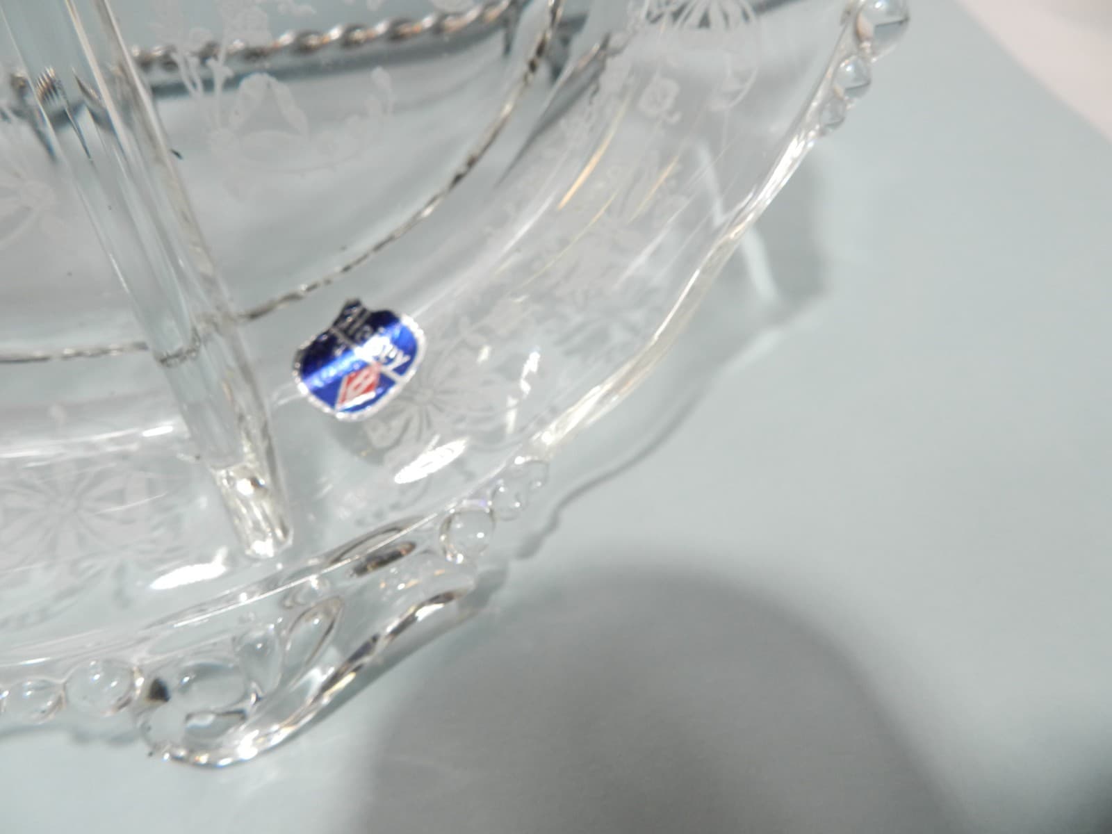 Vintage Blown Glass 8" Round 3 Part Relish Etched Heisey Rose by Heisey Z77S - Thumbnail 2